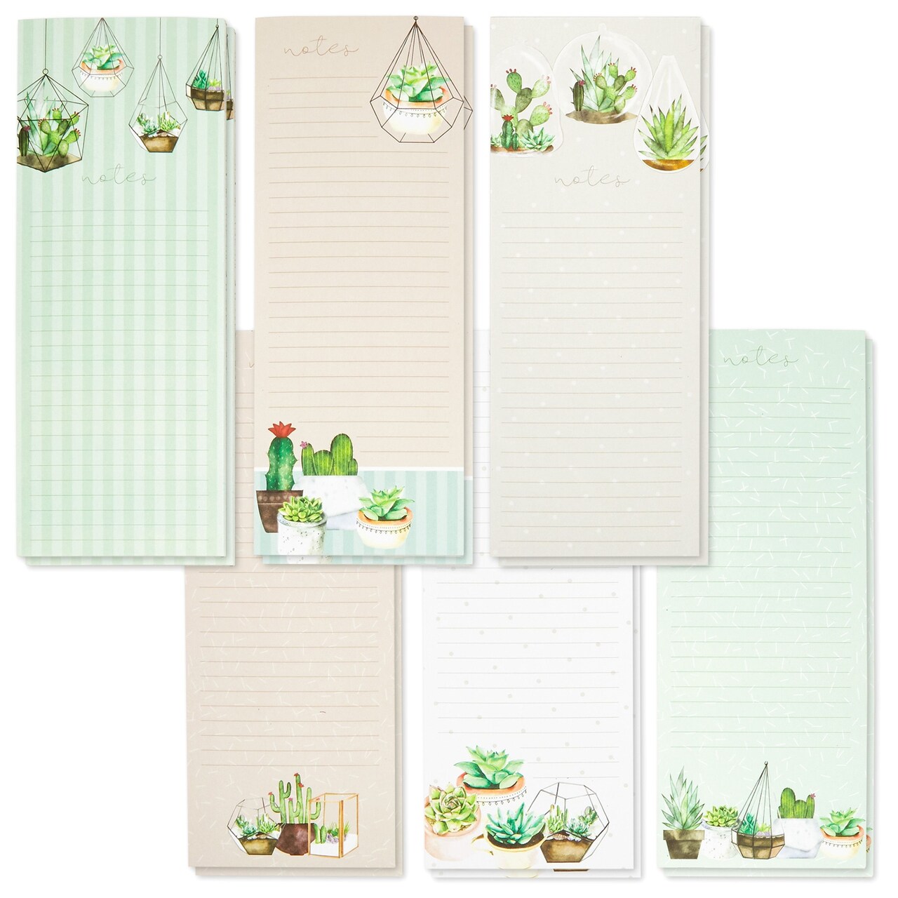 12-Pack Succulent Magnetic Notepads for Refrigerator for Grocery Shopping Lists, To Do Lists, Appointment Reminders, Daily Task Organization, Full Magnetic Back for Locker, Filing Cabinet (3.5x9 in)